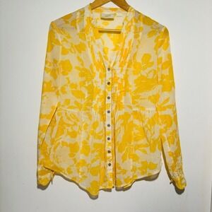 Maeve Anthropologie Yellow Floral Peplum Button Down Blouse Size 2